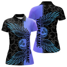Load image into Gallery viewer, Blue And Purple Custom Bowling Tournament Women Polo Shirts, Bowling Ball And Wings Jerseys IPHW8845