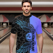 Load image into Gallery viewer, Blue And Purple Custom Bowling Tournament Men Quarter-Zip Shirts, Bowling Ball And Wings Jerseys IPHW8845