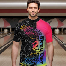 Load image into Gallery viewer, Colorful Rainbow Custom Bowling Tournament Men Quarter-Zip Shirts, Bowling Ball And Wings Jerseys IPHW8846