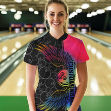 Load image into Gallery viewer, Colorful Rainbow Custom Bowling Tournament Women Quarter-Zip Shirts, Bowling Ball And Wings IPHW8846