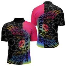 Load image into Gallery viewer, Colorful Rainbow Custom Bowling Tournament Men Quarter-Zip Shirts, Bowling Ball And Wings Jerseys IPHW8846
