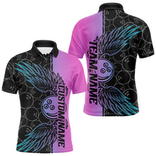 Load image into Gallery viewer, Blue And Pink Custom Bowling Tournament Men Polo Shirts, Bowling Ball And Wings Jerseys IPHW8847