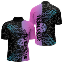 Load image into Gallery viewer, Blue And Pink Custom Bowling Tournament Men Quarter-Zip Shirts, Bowling Ball And Wings Jerseys IPHW8847