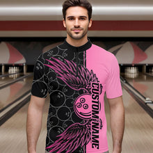 Load image into Gallery viewer, Black And Pink Custom Bowling Tournament Men Quarter-Zip Shirts, Bowling Ball And Wings Jerseys IPHW8848