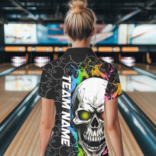 Load image into Gallery viewer, Custom Rainbow Color Flame Skull Bowling Women Polo Shirts, Bowling Team League Shirt IPHW8852