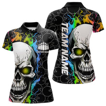 Load image into Gallery viewer, Custom Rainbow Color Flame Skull Bowling Women Polo Shirts, Bowling Team League Shirt IPHW8852