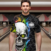 Load image into Gallery viewer, Custom Rainbow Color Flame Skull Bowling Men Quarter-Zip Shirts, Bowling Pattern Team League Shirt IPHW8852