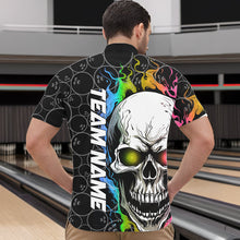 Load image into Gallery viewer, Custom Rainbow Color Flame Skull Bowling Men Quarter-Zip Shirts, Bowling Pattern Team League Shirt IPHW8852