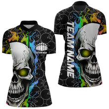 Load image into Gallery viewer, Custom Rainbow Flame Skull Bowling Women Quarter-Zip Shirts, Bowling Team League Shirt IPHW8852