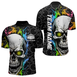 Custom Skull Bowling Quarter-Zip Shirt For Men,Flame Bowler Jerseys  5008IPHW