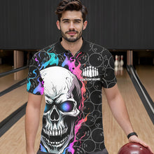 Load image into Gallery viewer, Custom Blue And Pink Flame Skull Bowling Men Polo Shirts, Bowling Pattern Team League Shirt IPHW8853