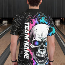 Load image into Gallery viewer, Custom Blue And Pink Flame Skull Bowling Men Polo Shirts, Bowling Pattern Team League Shirt IPHW8853