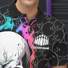 Load image into Gallery viewer, Custom Blue And Pink Flame Skull Bowling Men Polo Shirts, Bowling Pattern Team League Shirt IPHW8853