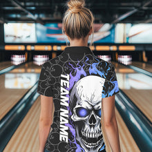 Load image into Gallery viewer, Custom Blue And Purple Flame Skull Bowling Women Polo Shirts, Bowling Team League Shirt IPHW8854