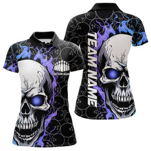 Load image into Gallery viewer, Custom Blue And Purple Flame Skull Bowling Women Polo Shirts, Bowling Team League Shirt IPHW8854