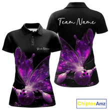 Load image into Gallery viewer, Custom Purple Galaxy Butterfly Bowling Women Polo Shirts, Ladies Bowling Team Outfit IPHW10944