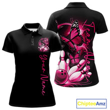Load image into Gallery viewer, Custom Pink Butterfly Bowling Women Polo Shirts With Team Name, Bowling Uniform IPHW10945
