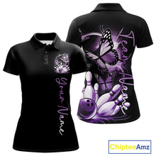 Load image into Gallery viewer, Custom Blue Butterfly Bowling Women Polo Shirts With Team Name, Bowling Uniform IPHW10947