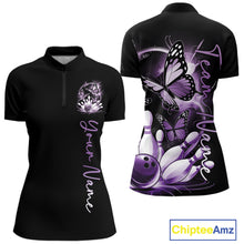 Load image into Gallery viewer, Custom Blue Butterfly Bowling Women Quarter-Zip Shirts With Team Name, Bowling Uniform IPHW10947