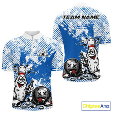 Load image into Gallery viewer, Blue Custom Funny Drunk Bowling Ball And Pin Bowling Beer Men Quarter-Zip Shirt, Bowler Jersey IPHW11238