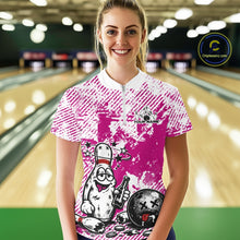 Load image into Gallery viewer, Pink Custom Funny Drunk Bowling Ball And Pin Bowling Beer Women Quarter-Zip Shirt IPHW11239