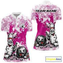 Load image into Gallery viewer, Pink Custom Funny Drunk Bowling Ball And Pin Bowling Beer Women Quarter-Zip Shirt IPHW11239