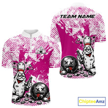 Load image into Gallery viewer, Pink Custom Funny Drunk Bowling Ball And Pin Bowling Beer Men Quarter-Zip Shirt, Bowler Jersey IPHW11239
