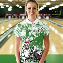Load image into Gallery viewer, Green Custom Funny Drunk Bowling Ball And Pin Bowling Beer Women Quarter-Zip Shirt IPHW11240