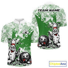 Load image into Gallery viewer, Green Custom Funny Drunk Bowling Ball And Pin Bowling Beer Men Quarter-Zip Shirt, Bowler Jersey IPHW11240