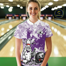 Load image into Gallery viewer, Purple Custom Funny Drunk Bowling Ball And Pin Bowling Beer Women Quarter-Zip Shirt IPHW11241