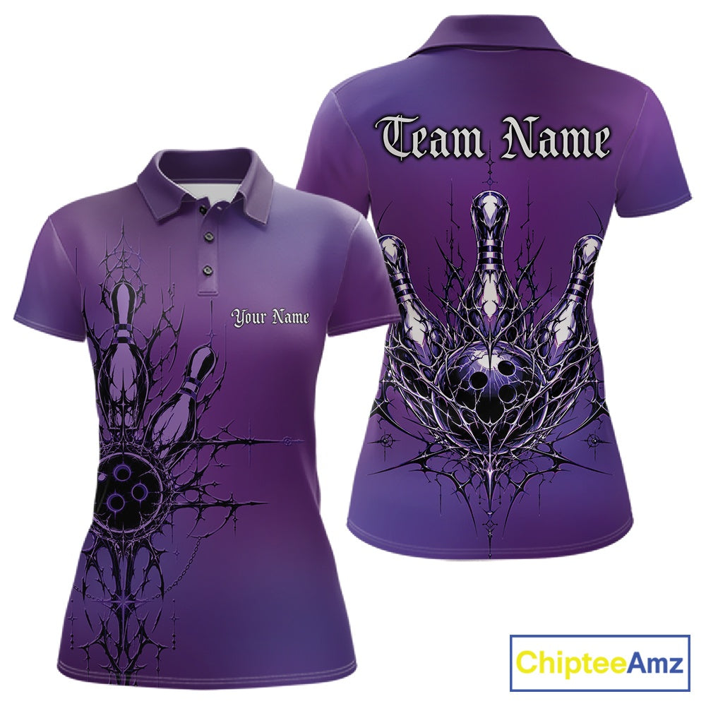 Purple polo shirt with black graphic design on front and back, featuring 'Team Name' and 'Your Name' text.