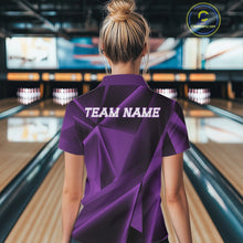 Load image into Gallery viewer, Person wearing a purple bowling shirt with 'TEAM NAME' on the back in a bowling alley.