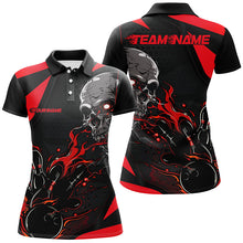 Load image into Gallery viewer, Custom Black And Red Flame Bowling Shirts For Women, Halloween Skull Bowling Shirts Outfits IPHW7088