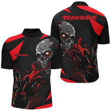 Load image into Gallery viewer, Custom Black And Red Flame Bowling Shirts For Men, Halloween Skull Bowling Shirts Outfits IPHW7088