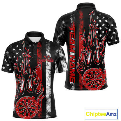 Custom Red Thin Line US Flag Patriotic Flame Dartboard Dart Men Polo Shirts, Dart Jerseys IPHW9639