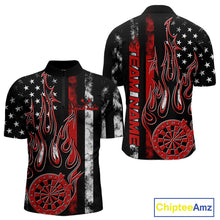 Load image into Gallery viewer, Custom Red Thin Line US Flag Patriotic Flame Dartboard Dart Men Quarter-Zip Shirts, Dart Jerseys IPHW9639