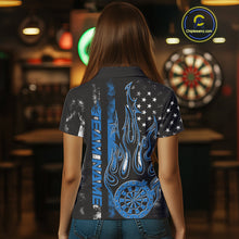 Load image into Gallery viewer, Custom Blue Thin Line US Flag Patriotic Flame Dartboard Women Polo Shirt, Dart Jersey IPHW9640