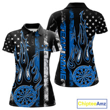 Load image into Gallery viewer, Custom Blue Thin Line US Flag Patriotic Flame Dartboard Women Polo Shirt, Dart Jersey IPHW9640