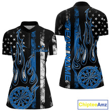 Load image into Gallery viewer, Custom Blue Thin Line US Flag Patriotic Flame Dartboard Dart Women Quarter-Zip Shirts IPHW9640