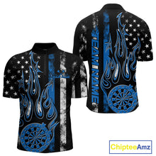 Load image into Gallery viewer, Custom Blue Thin Line US Flag Patriotic Flame Dartboard Dart Men Quarter-Zip Shirts, Dart Jerseys IPHW9640