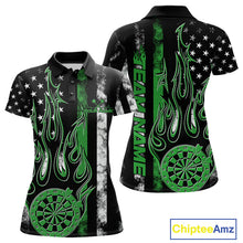 Load image into Gallery viewer, Custom Green Thin Line US Flag Patriotic Flame Dartboard Women Polo Shirt, Dart Jersey IPHW9641