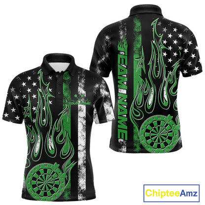 Custom Green Thin Line US Flag Patriotic Flame Dartboard Dart Men Polo Shirts, Dart Jerseys IPHW9641