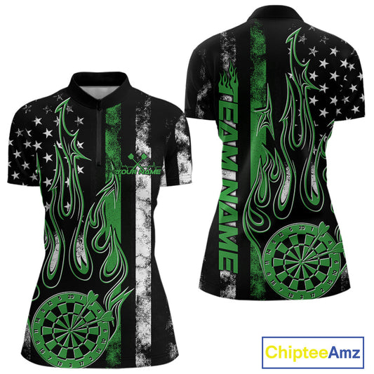 Custom Green Thin Line US Flag Patriotic Flame Dartboard Dart Women Quarter-Zip Shirts IPHW9641