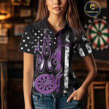 Load image into Gallery viewer, Custom Purple Thin Line US Flag Patriotic Flame Dartboard Women Polo Shirt, Dart Jersey IPHW9642