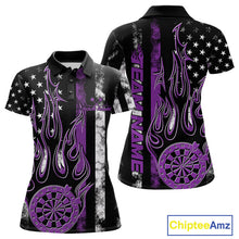 Load image into Gallery viewer, Custom Purple Thin Line US Flag Patriotic Flame Dartboard Women Polo Shirt, Dart Jersey IPHW9642