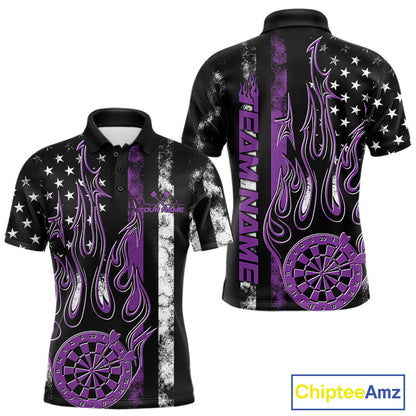 Custom Purple Thin Line US Flag Patriotic Flame Dartboard Dart Men Polo Shirts, Dart Jersey IPHW9642