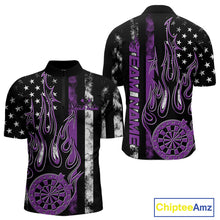 Load image into Gallery viewer, Custom Purple Thin Line US Flag Patriotic Flame Dartboard Dart Men Quarter-Zip Shirt, Dart Jersey IPHW9642