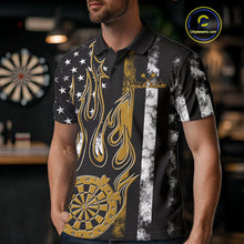 Load image into Gallery viewer, Custom Yellow Thin Line US Flag Patriotic Flame Dartboard Dart Men Polo Shirts, Dart Jersey IPHW9643