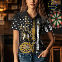 Load image into Gallery viewer, Custom Yellow Thin Line US Flag Patriotic Flame Dartboard Women Polo Shirt, Dart Jersey IPHW9643