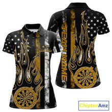 Load image into Gallery viewer, Custom Yellow Thin Line US Flag Patriotic Flame Dartboard Women Polo Shirt, Dart Jersey IPHW9643